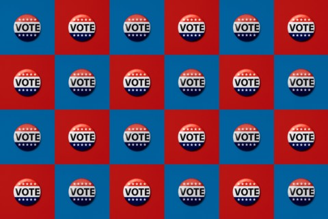 Red and blue pattern of vote badges