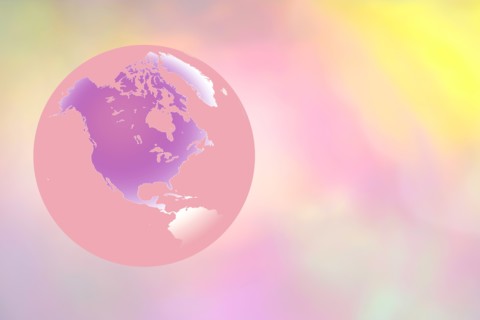 Globe showing North America on pastel background