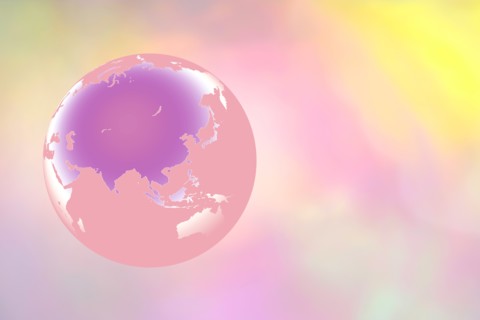 Globe showing Middle East and Asia on pastel background