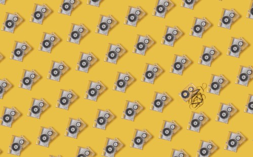 Repetitive design of vintage audio cassettes