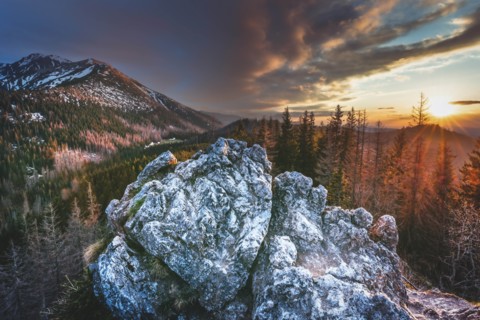 Poland, Lesser Poland, Tatra Mountains National Park, Landscape with Tatra Mountains in Tatra National Park seen from Gesia Szyja peak