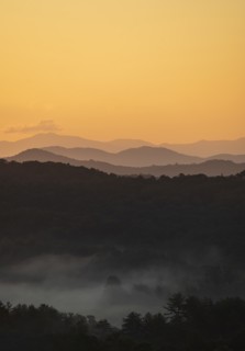 USA, Georgia, Orange sky above Blue Ridge Mountains at sunrise