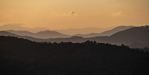USA, Georgia, Orange sky above Blue Ridge Mountains at sunrise