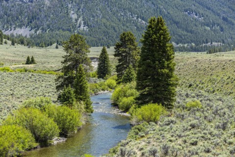 USA, Idaho, Sun Valley, Landscape with river and mountains