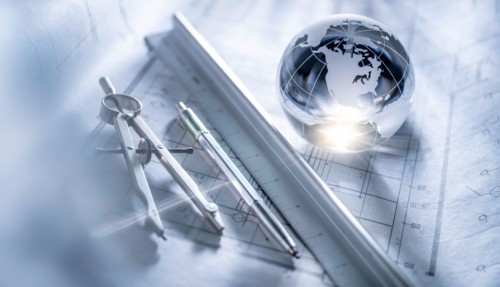 Glass globe and drawing equipment