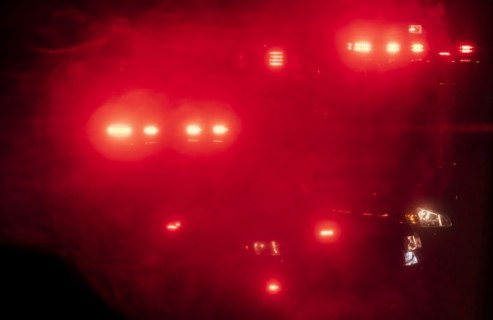 Emergency lights on street at night
