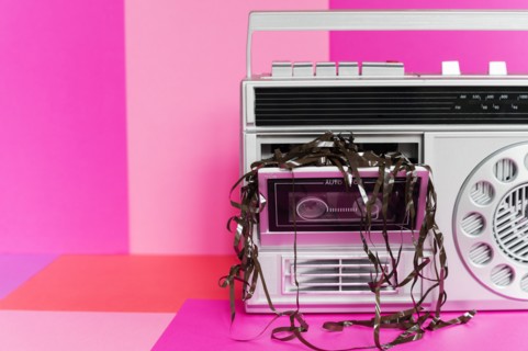 Damaged audio tape in tape player