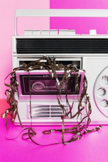 Damaged audio tape in tape player