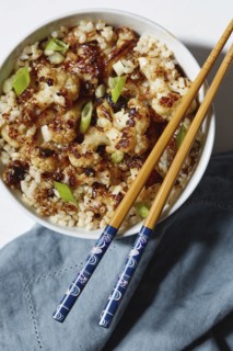 Vegetarian meal in bowl with chopsticks