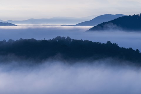 USA, Georgia, Blue Ridge Mountains covered with fog at sunrise