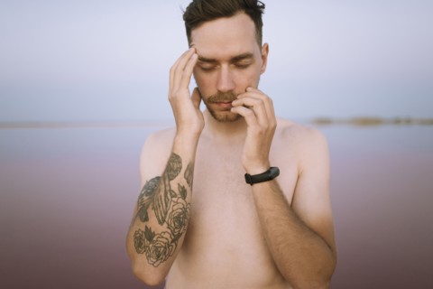 Portrait of shirtless young man