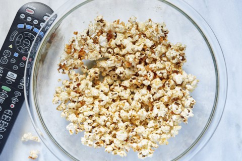 Bowl of popcorn viewed from above