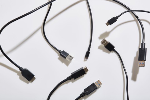 USB cables on white background
