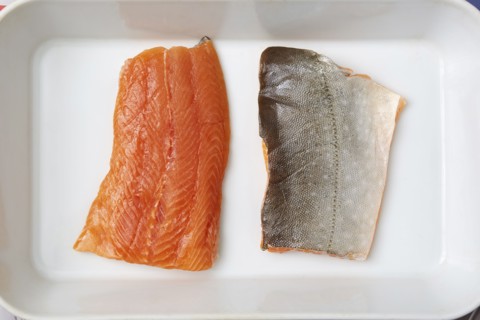 Raw salmon filets