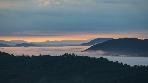 Fog at sunrise in Blue Ridge Mountains