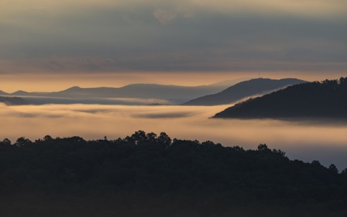 Fog at sunrise in Blue Ridge Mountains