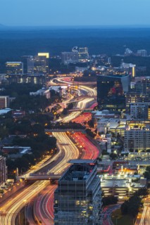 Downtown traffic at dusk