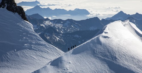 Aerial view of mountain ridge in Monte Rosa Massif