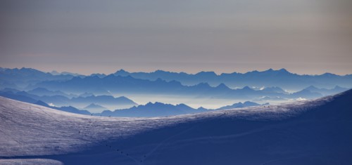 Aerial view of Monte Rosa Massif at sunset