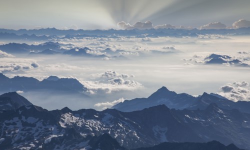 Aerial view of Monte Rosa Massif in clouds
