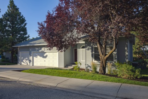 Exterior of single family home on sunny morning