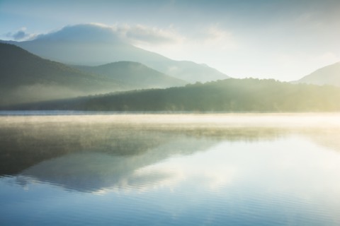 Morning mist rising on Lake Placid