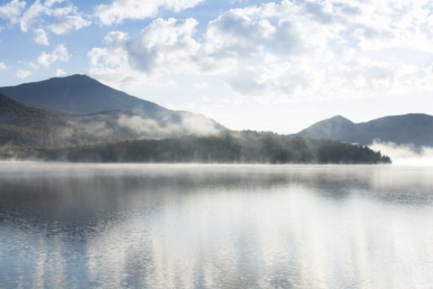Morning mist rising on Lake Placid