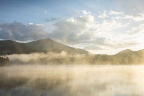 Morning mist rising on Lake Placid