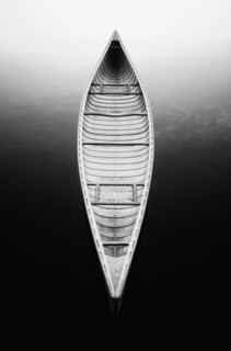 High angle view of empty canoe on Lake Placid