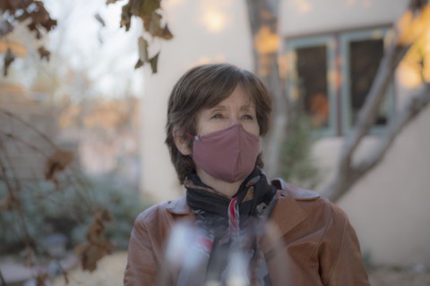 Portrait of woman wearing protective face mask