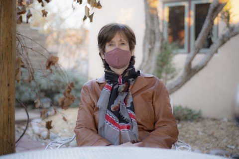 Portrait of woman wearing protective face mask