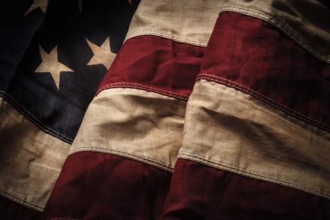 Close-up of old American flag