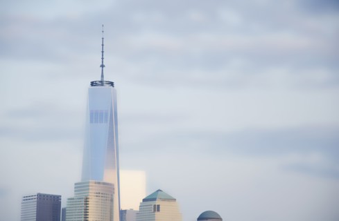 Downtown skyscrapers with One World Trade Center against sky