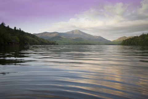 Calm Lake Placid and Whiteface Mountain at sunset
