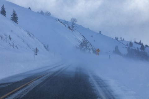Road through snowy mountains