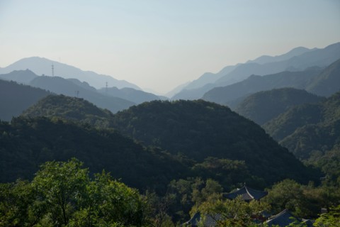 Great Wall of China in hilly landscape
