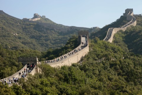 Great Wall of China in hilly landscape