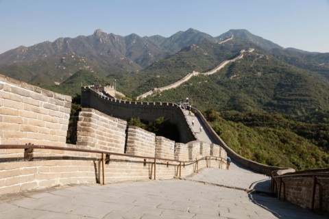 Great Wall of China in hilly landscape