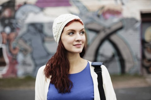 Young woman with long red hair