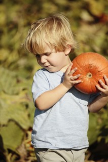 Boy holding pumpkin