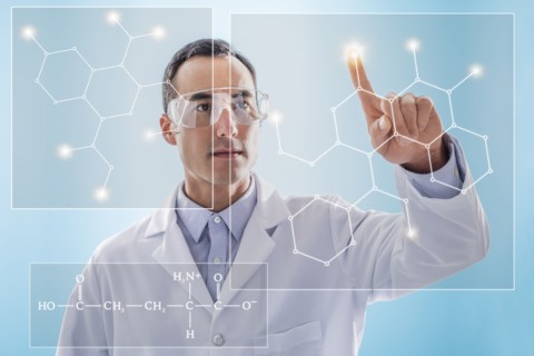 Scientist using virtual screen for chemical research