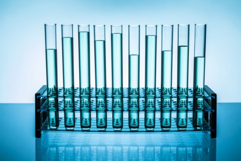 Blue liquid in test tubes
