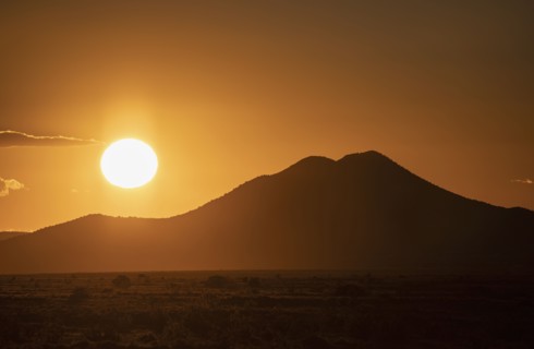 Sun setting over Cerrillos Hills State Park
