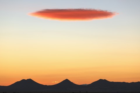 Lenticular cloud over Cerrillos Hills State Park at sunset