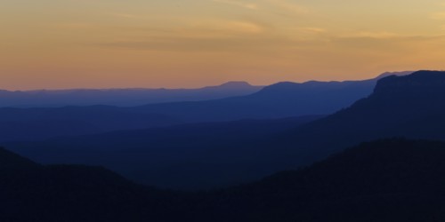 Landscape with Jamison Valley and mountains in Blue Mountains National Park