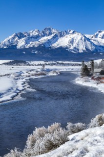 Salmon River and Sawtooth Mountains in winter