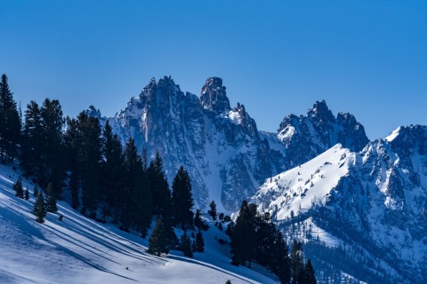 Sawtooth Mountains with snow