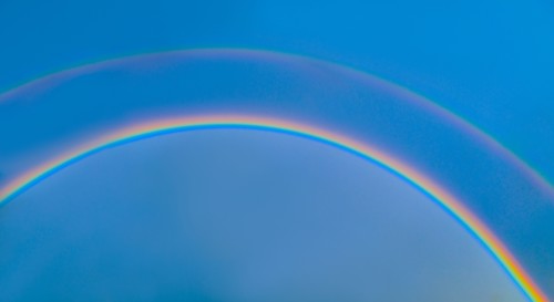 Double rainbow on blue sky