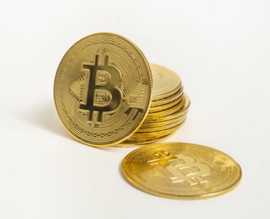 Studio shot of golden bitcoins