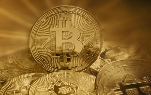 Studio shot of golden bitcoins